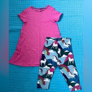 Mini Boden Pink Charlie Pom Dress & Unicorn crop leggings